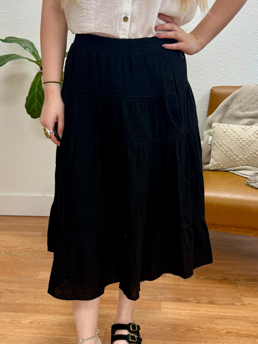 Black Double Gauze High Waist Skirt