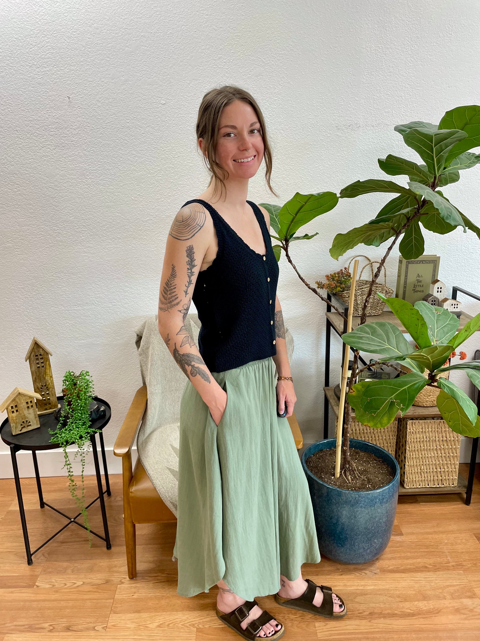 Olive Smocked Midi Skirt - Terra Cottage