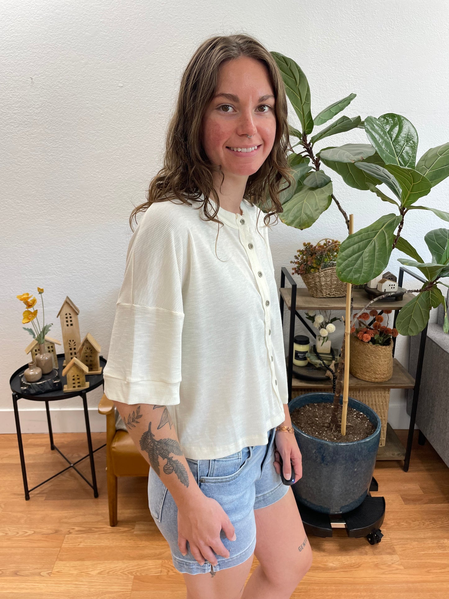 Ivory Round Neck Short Sleeve Sweater