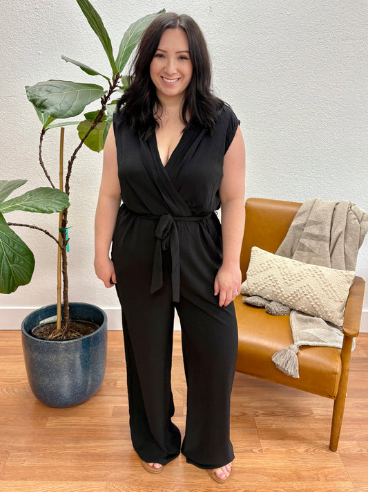 Black Whispers in the Air Wrap Jumpsuit