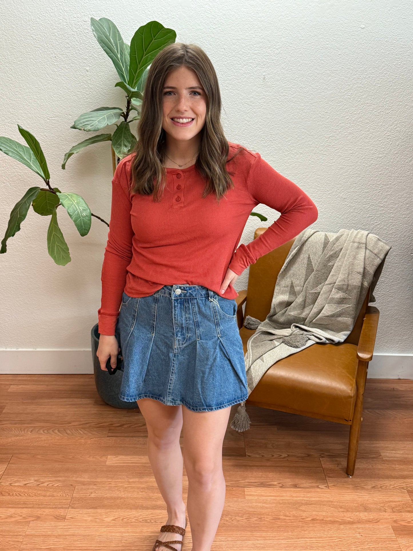 Blue Pleated Mini Denim Skirt