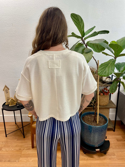 Cream Textured Knit Short Sleeve Cardigan