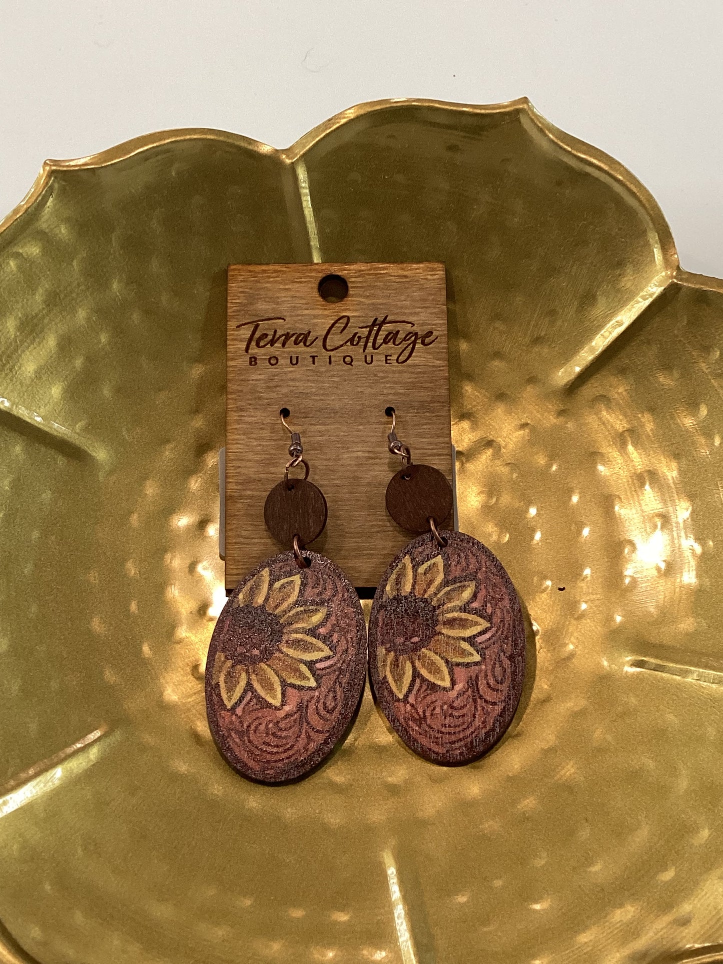 Sunflower Painted Wood Earrings