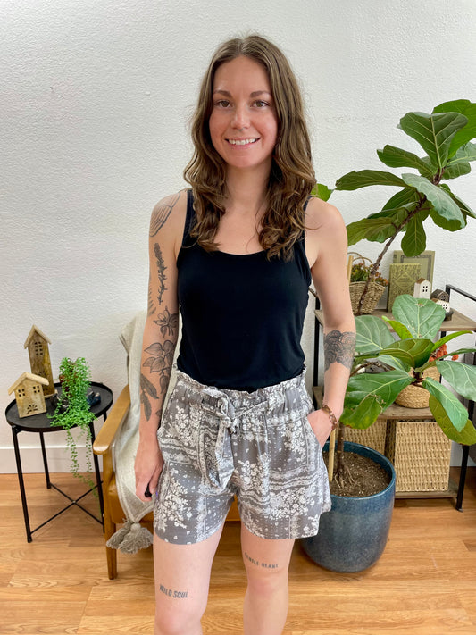 Charcoal Patterned Tie Front Shorts