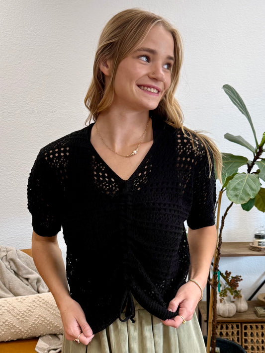 Black Front Crochet Blouse