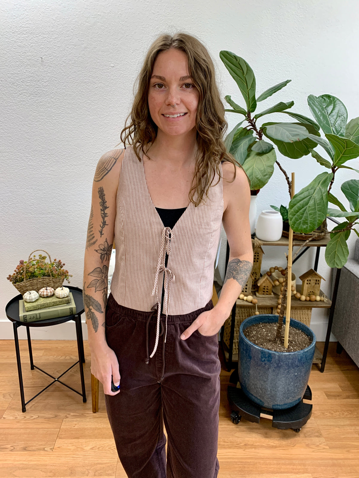 Brick Cotton Pinstriped Vest