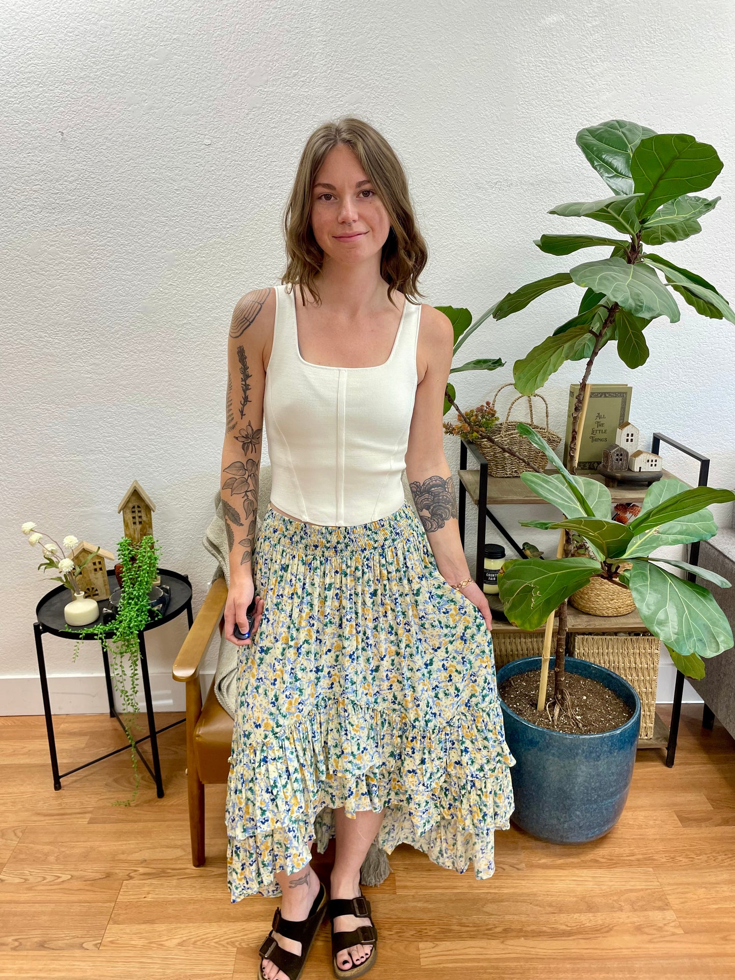 Blue Floral High Low Skirt