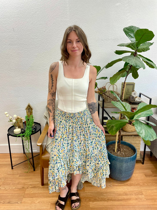 Blue Floral High Low Skirt