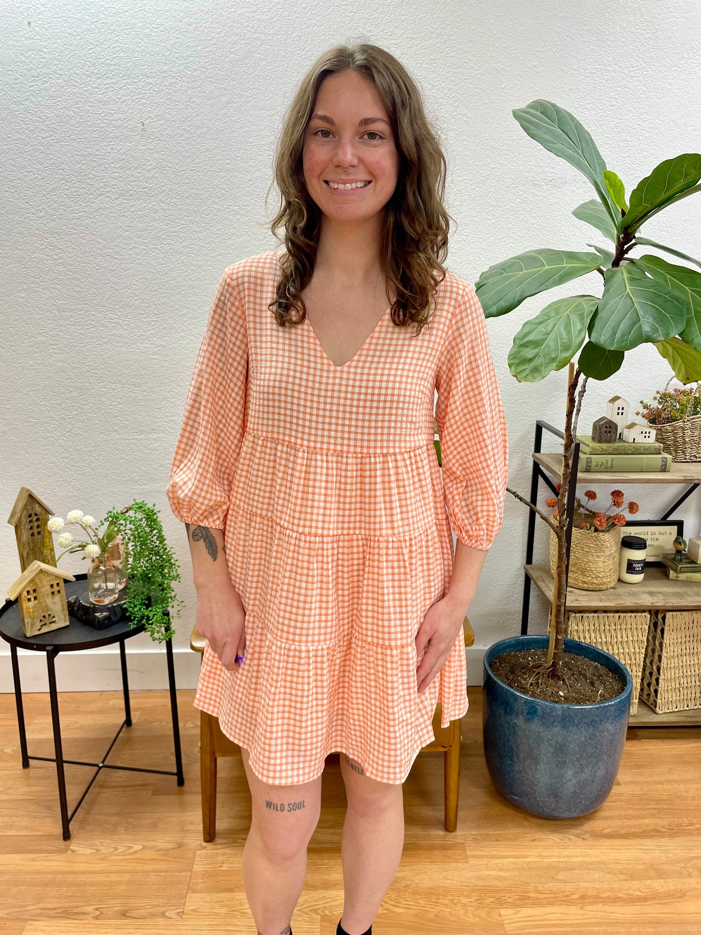 Orange Gingham Babydoll Dress - Terra Cottage