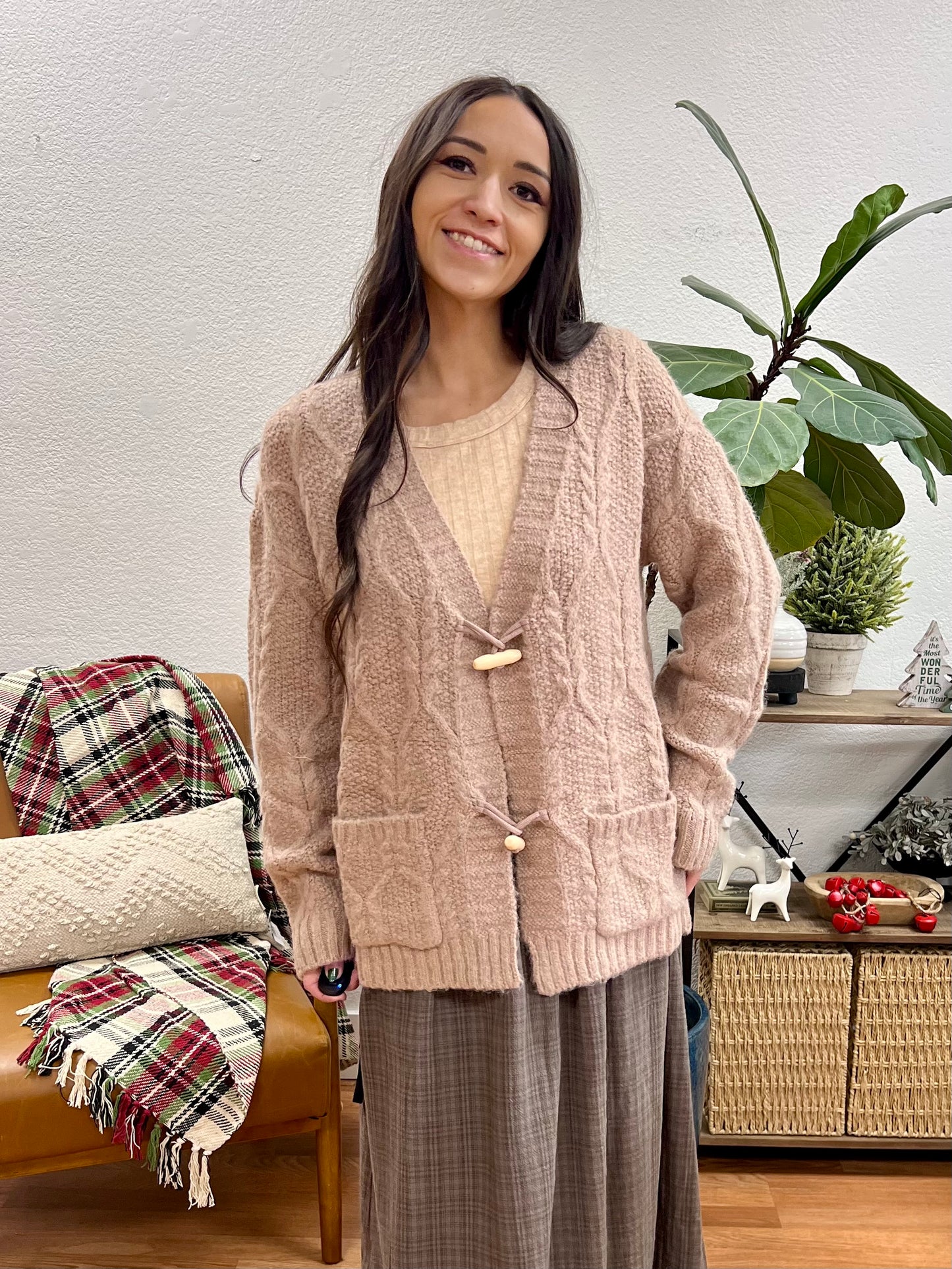 Taupe Button Front Cardigan