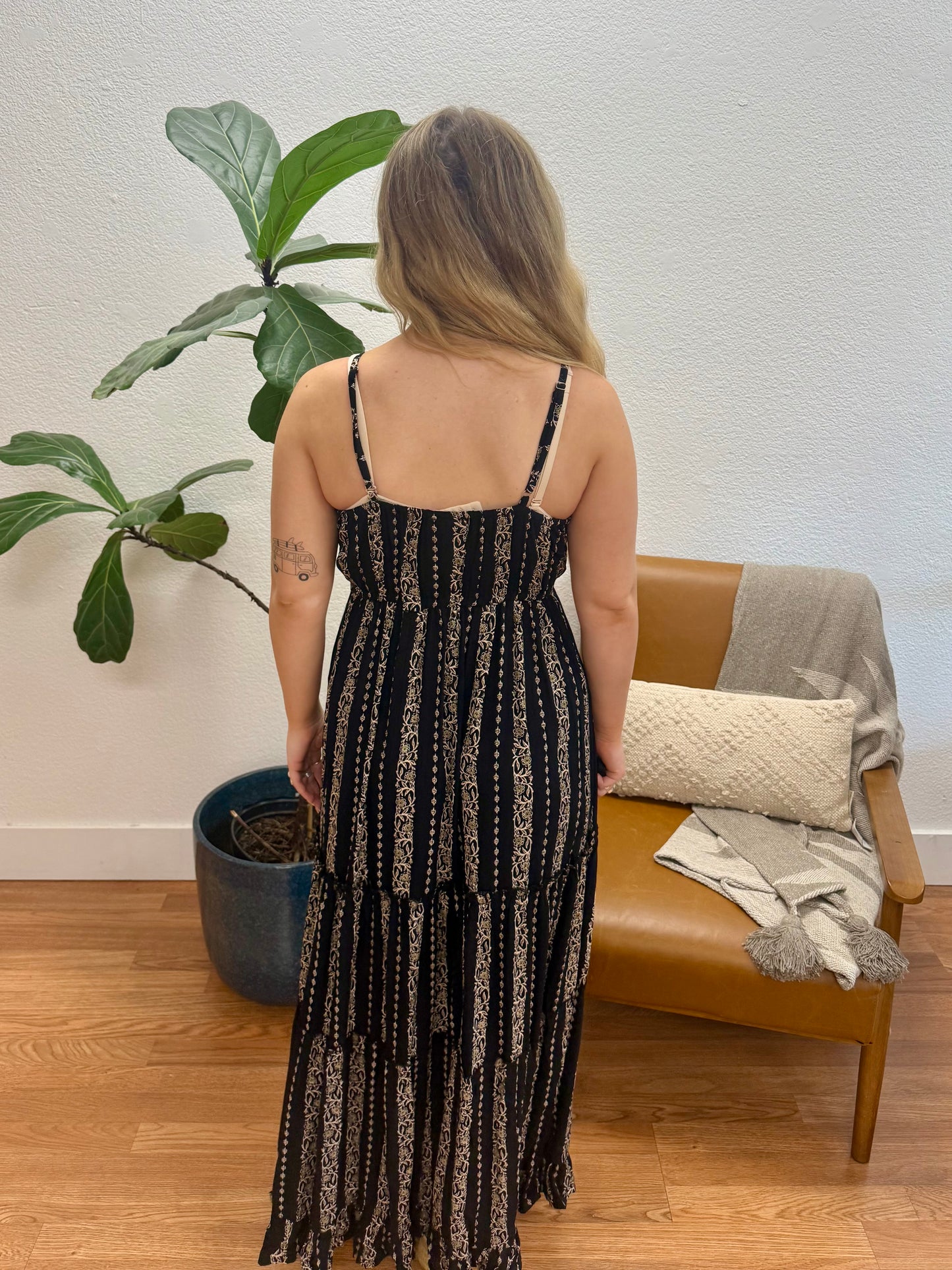 Black Embroidered V-Neck Maxi Dress