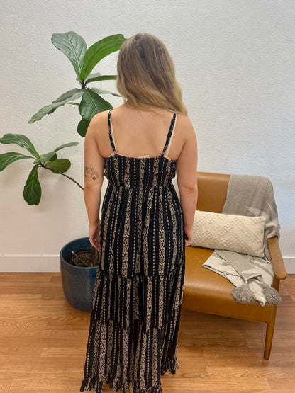 Black Embroidered V-Neck Maxi Dress