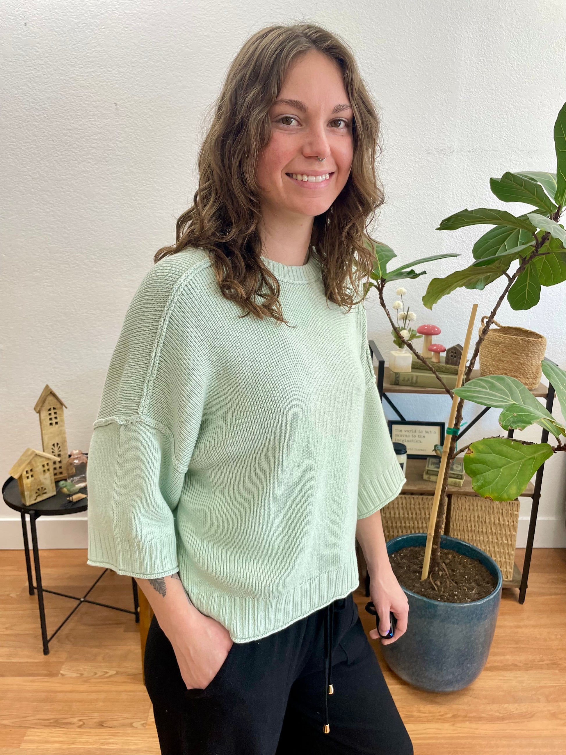 Mint Relaxed Sweater Top - Terra Cottage