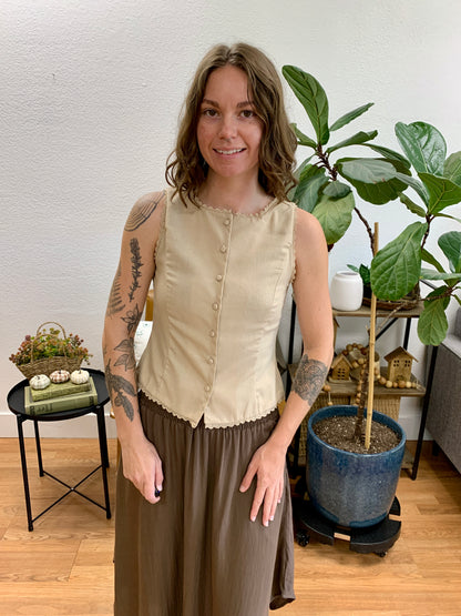 Mocha Lace Trim Vest Top