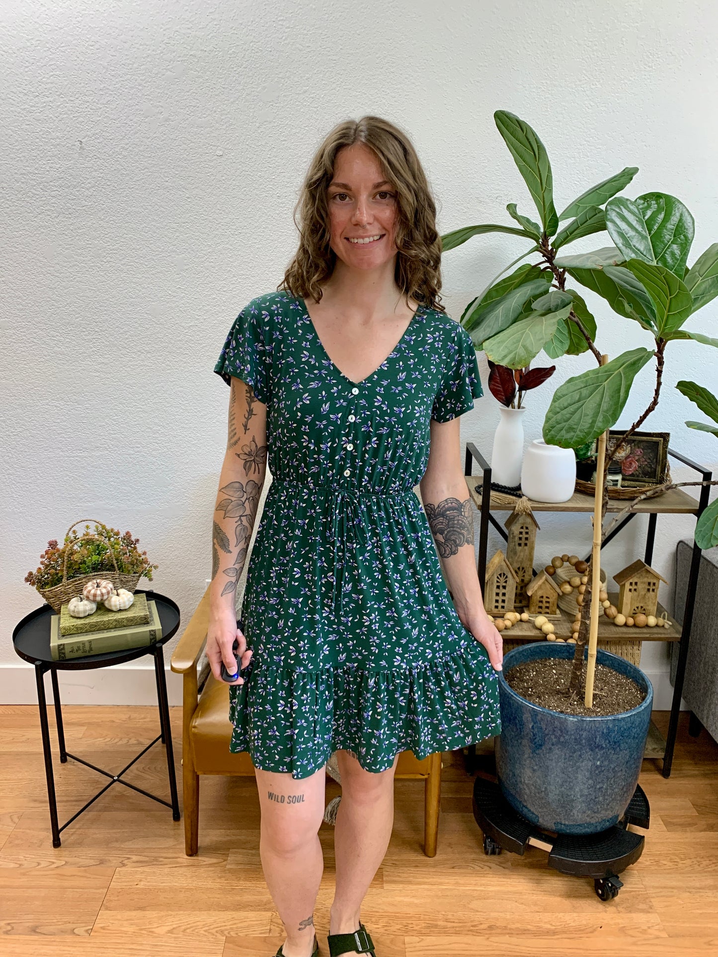 Dark Green Ditsy Mini Dress