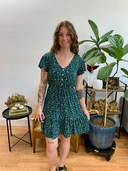 Dark Green Ditsy Mini Dress