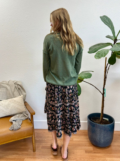 Black Print Elastic Skirt