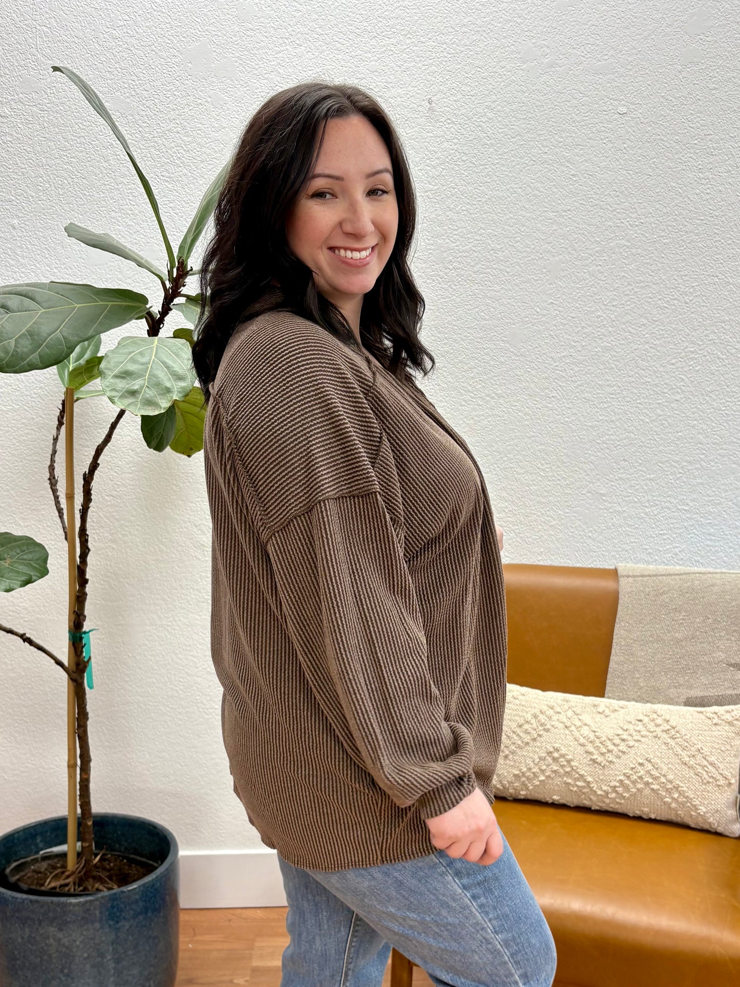 Brown Ribbed Urban Cardigan