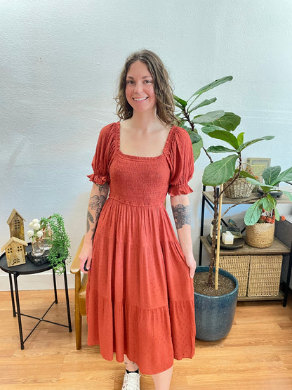 Brick Swiss Dot Midi Dress