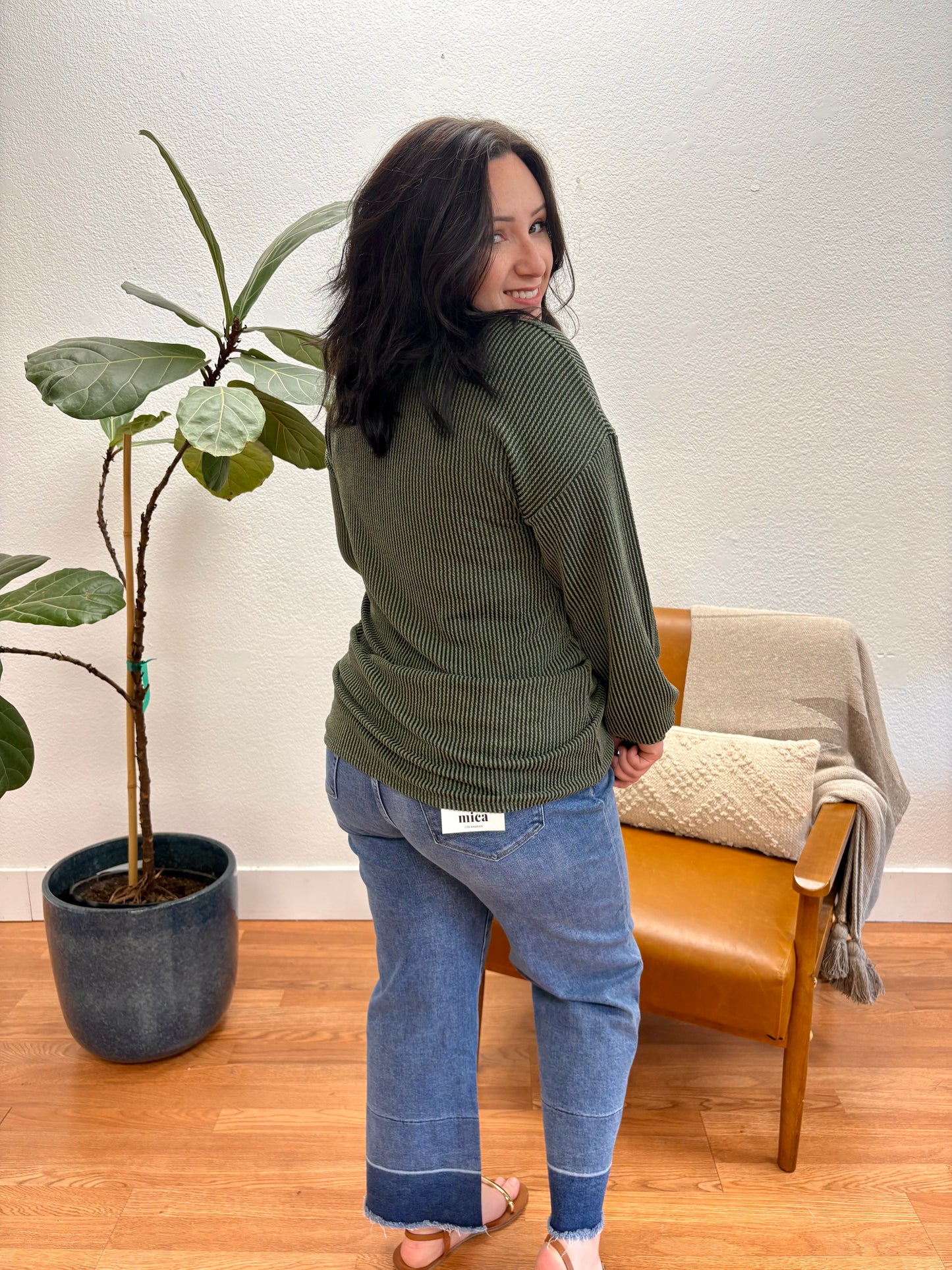 Olive Long Sleeve Urban Rib Top