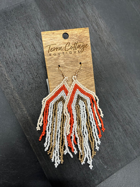 Multi Color Seed Beaded Fringe Earrings