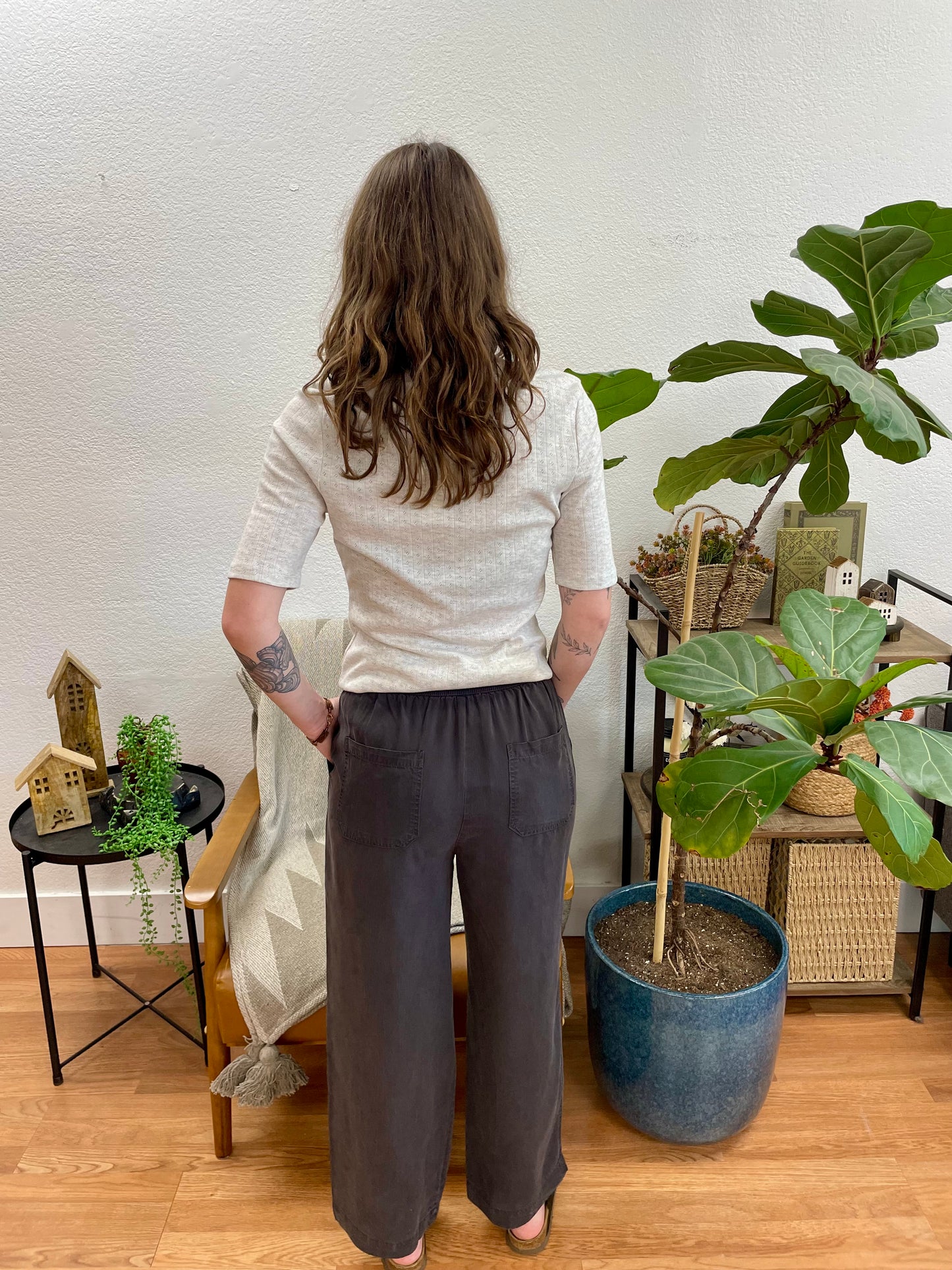 Charcoal Flowy Tencel Pants