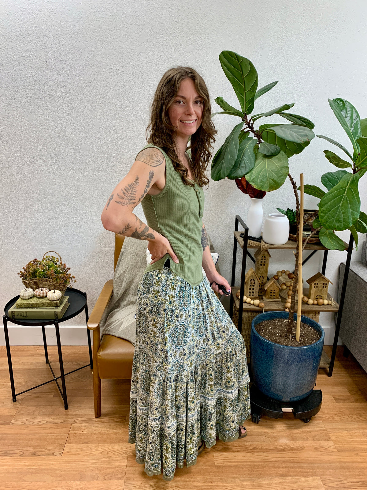 Green Mandala Maxi Skirt