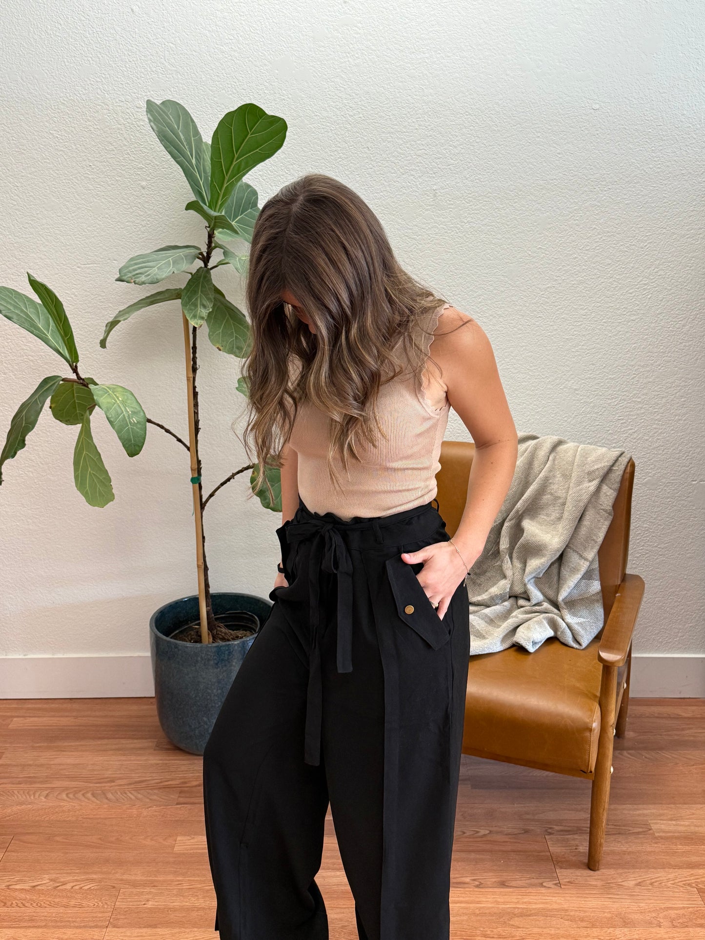 Black Button Closure Palazzo Pants