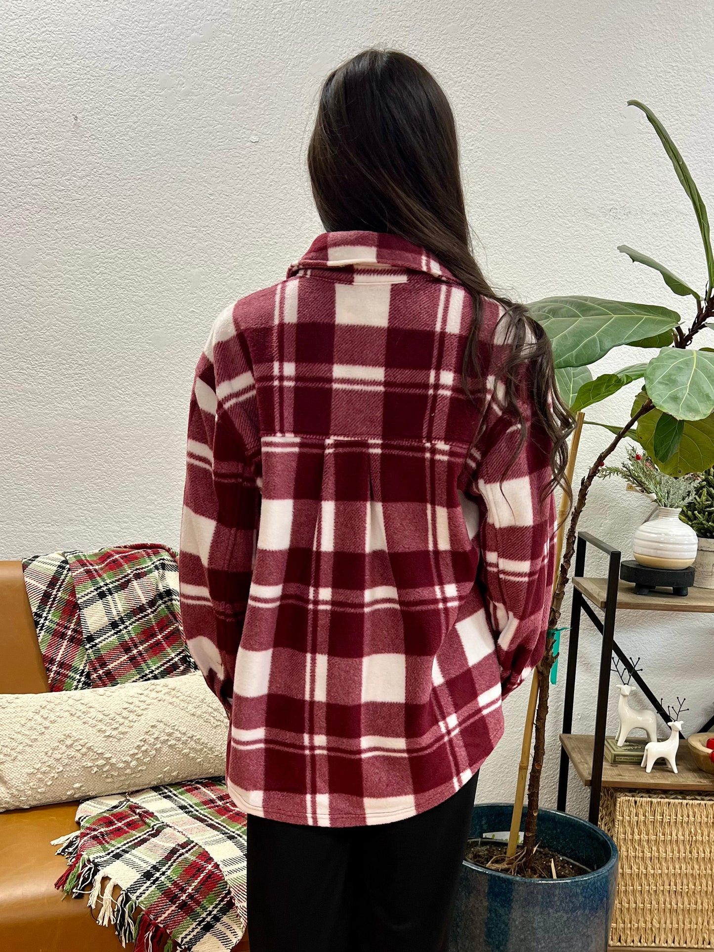 Burgundy Plaid Fleece Shacket