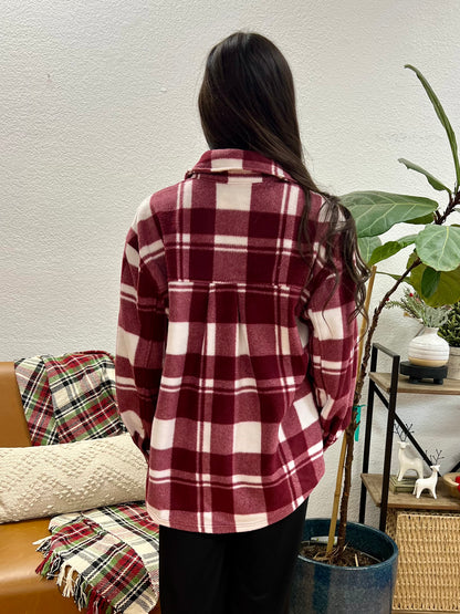 Burgundy Plaid Fleece Shacket