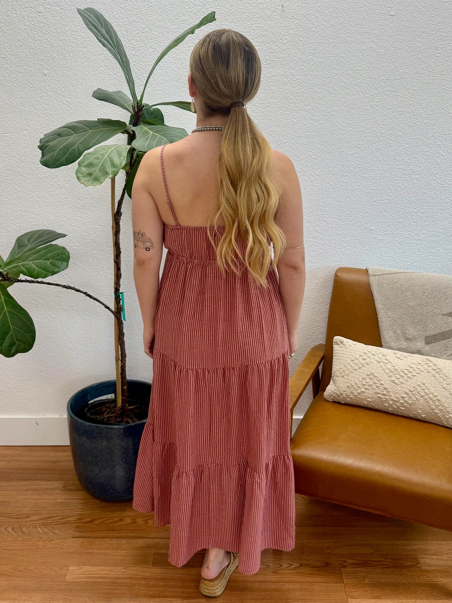 Mauve Stripe Midi Sundress