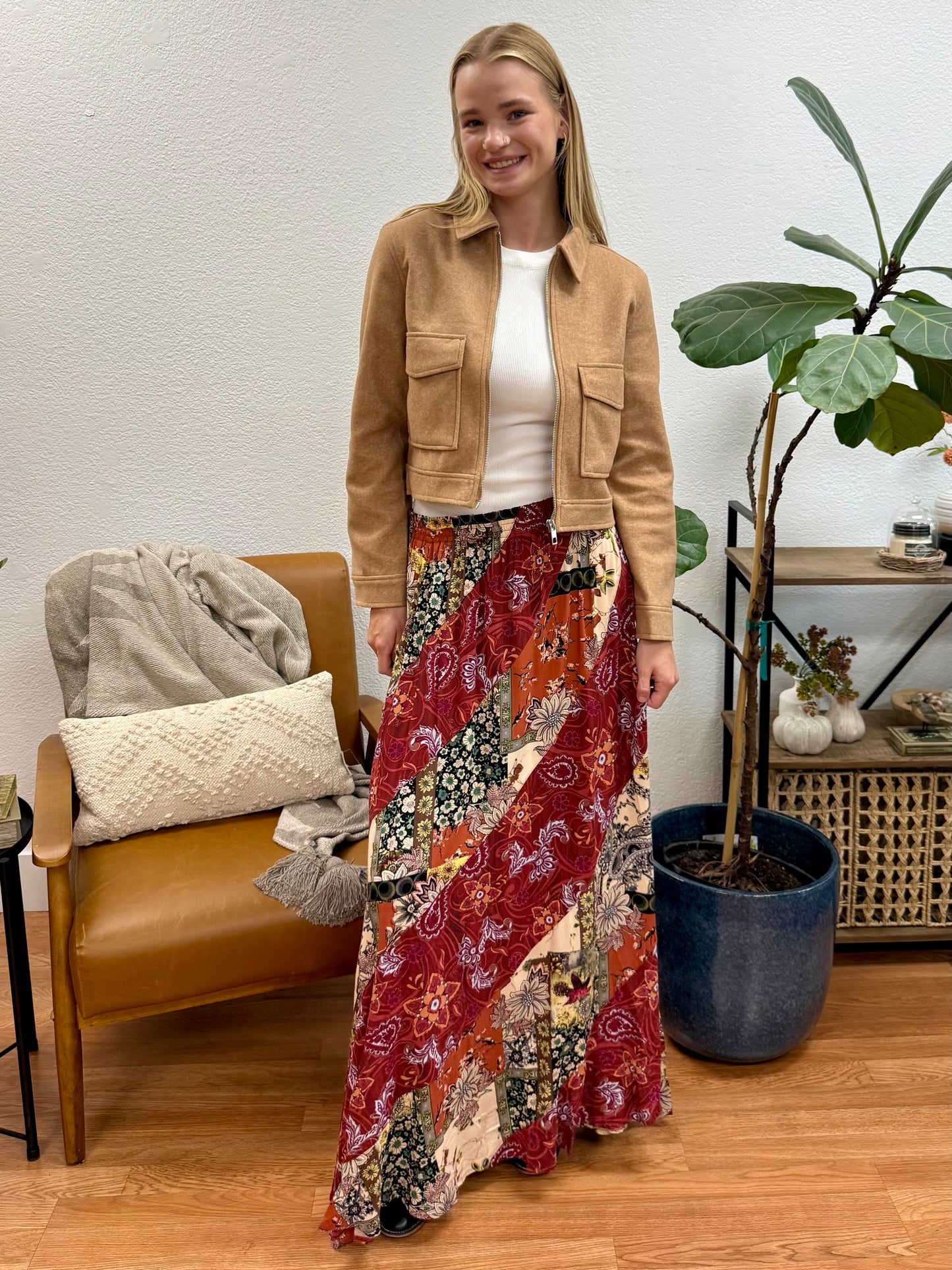 Marsala Mixed Print Maxi Skirt
