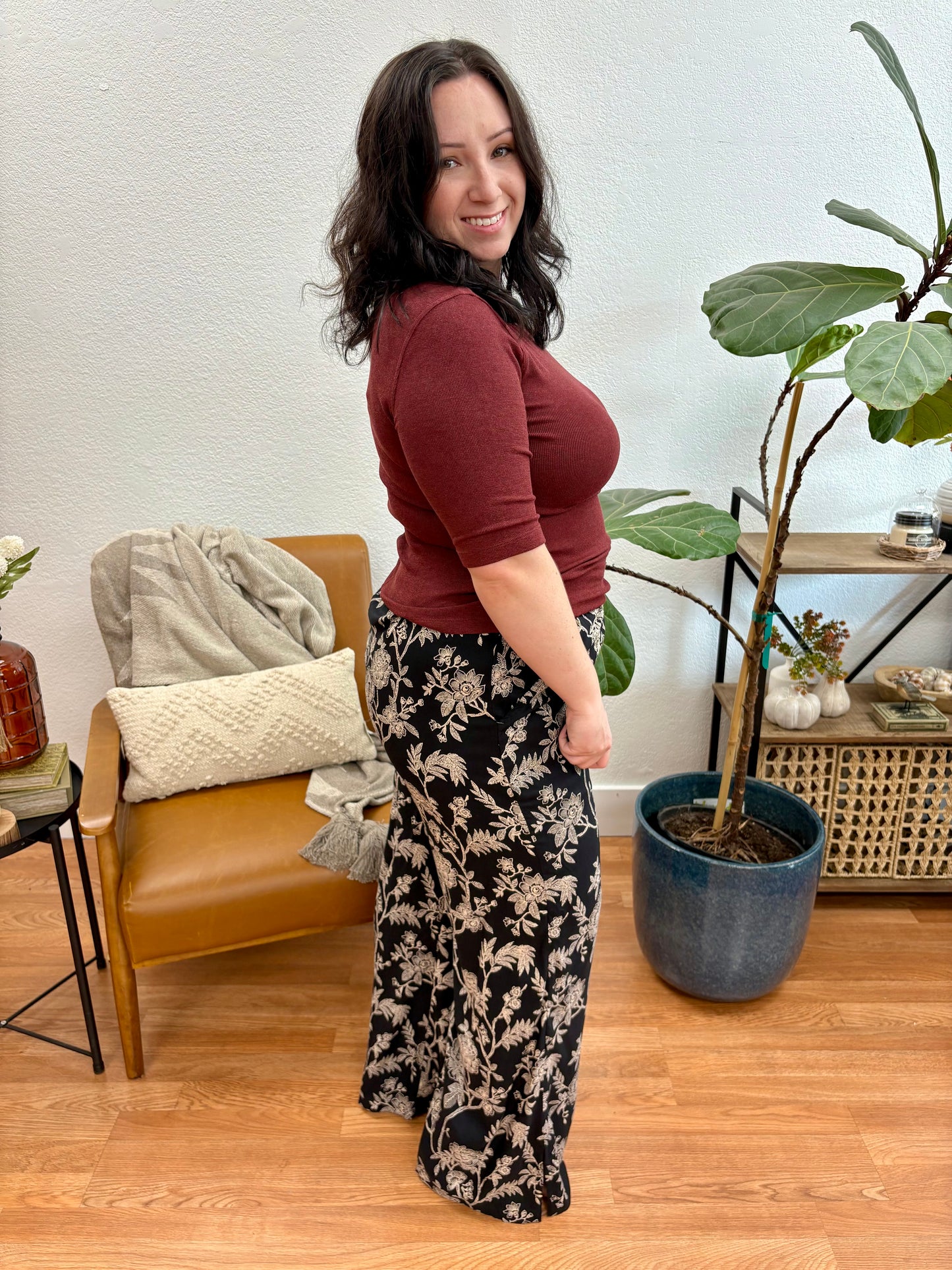 Black Printed Wide Leg Pants