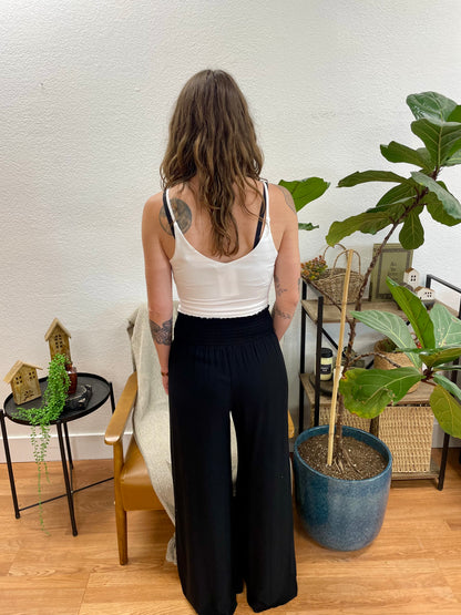 Black Crepe Smocked Pants