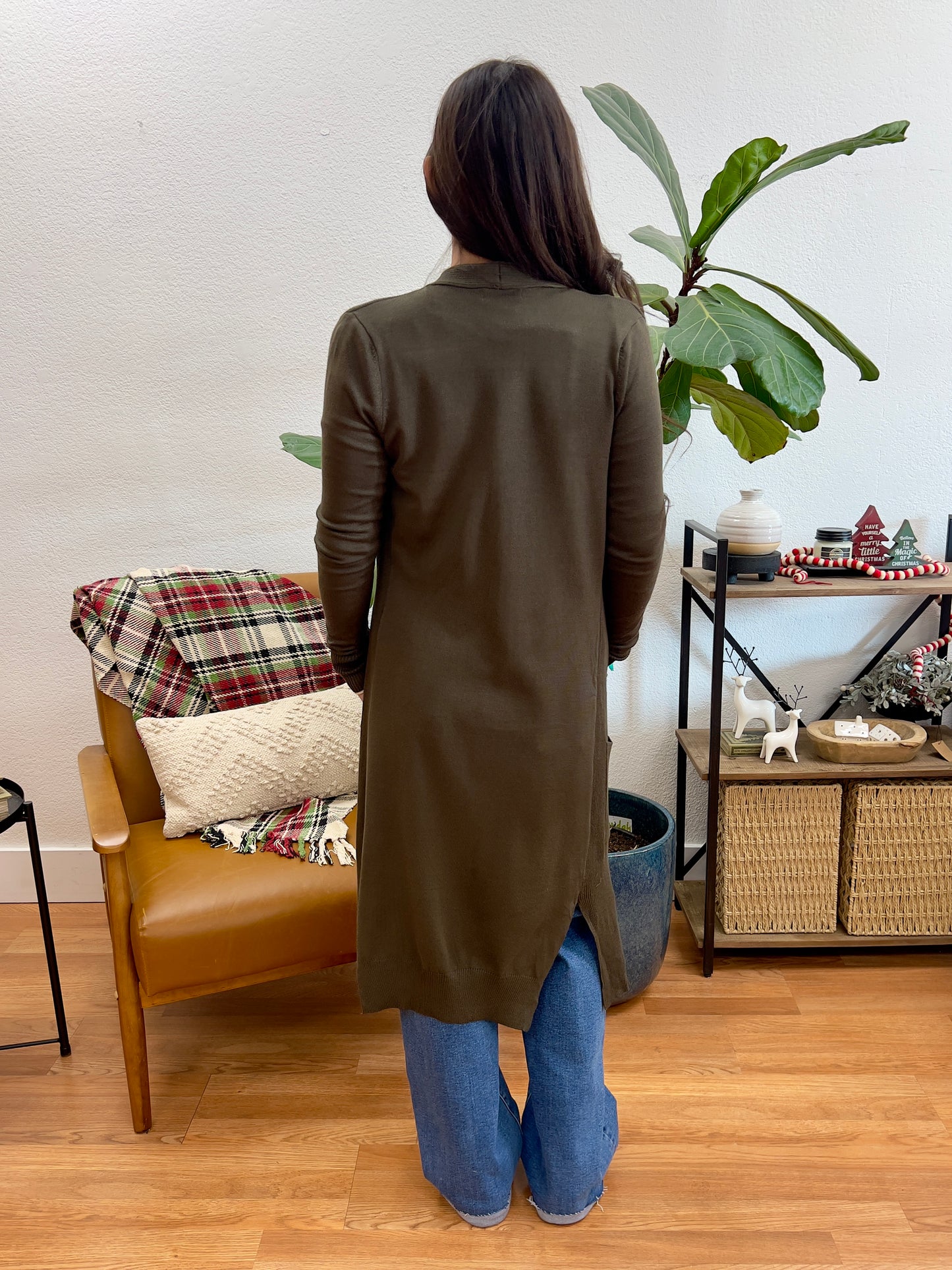 Olive Longline Open Cardigan