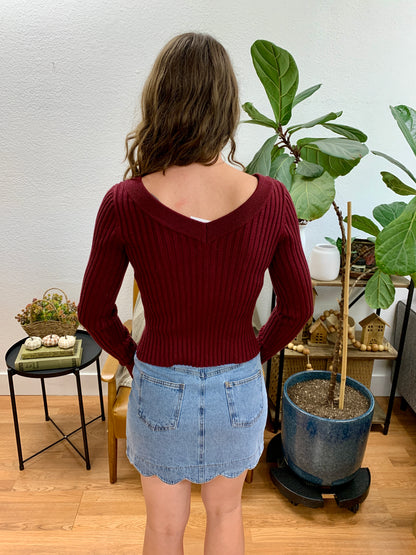 Wine Button Front Cardigan