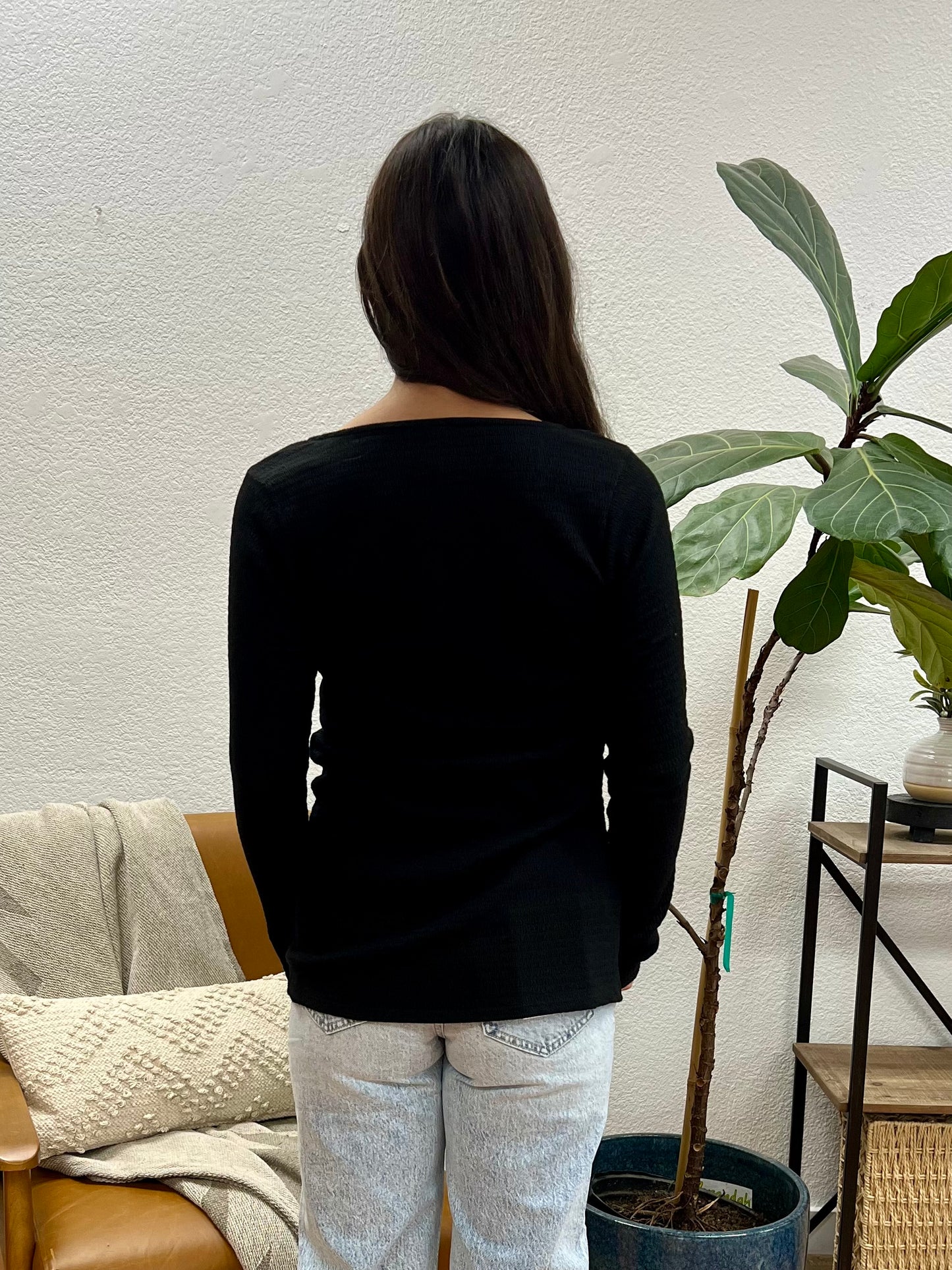 Textured Square Neck Long Sleeve