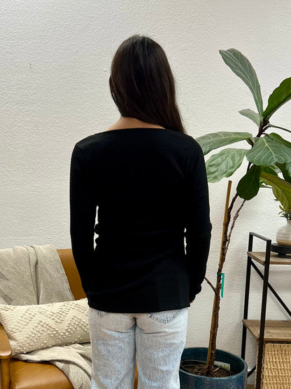 Textured Square Neck Long Sleeve