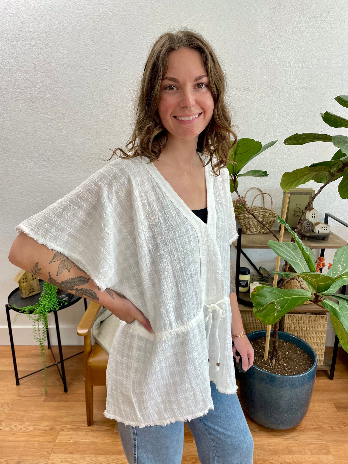 Batwing V Neck Top