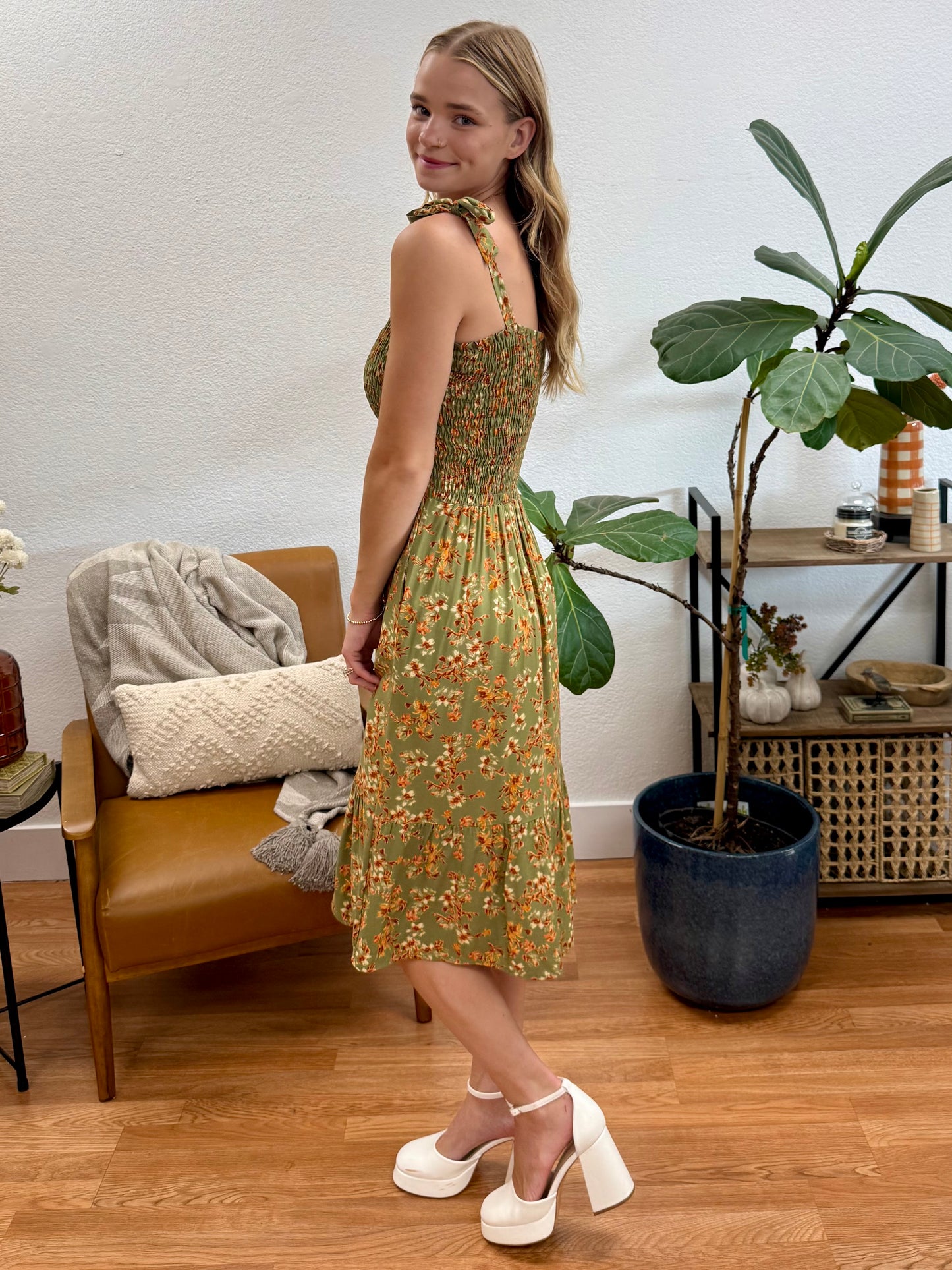 Olive Vintage Tube Tiered Dress