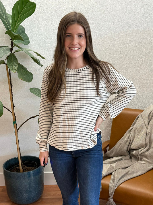 Ivory Striped Raglan Knit Top