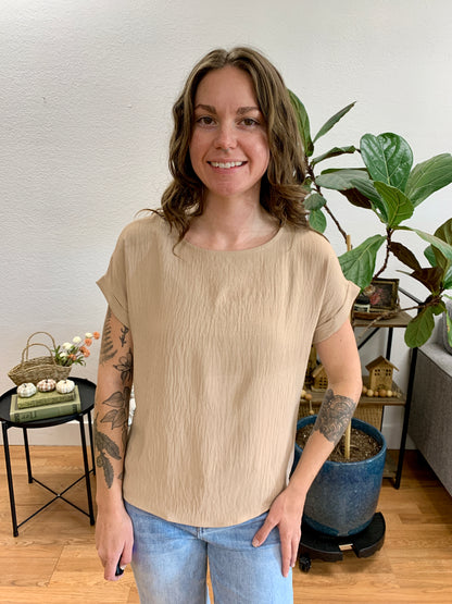 Beige Roll Sleeve Soft Tee