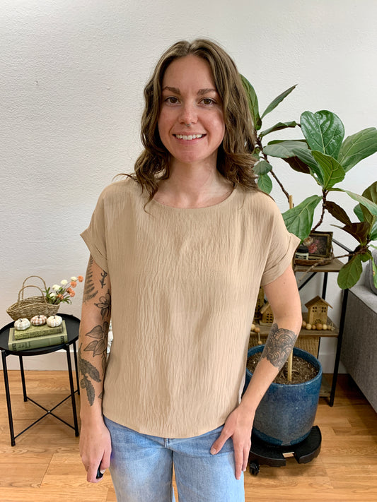 Beige Roll Sleeve Soft Tee