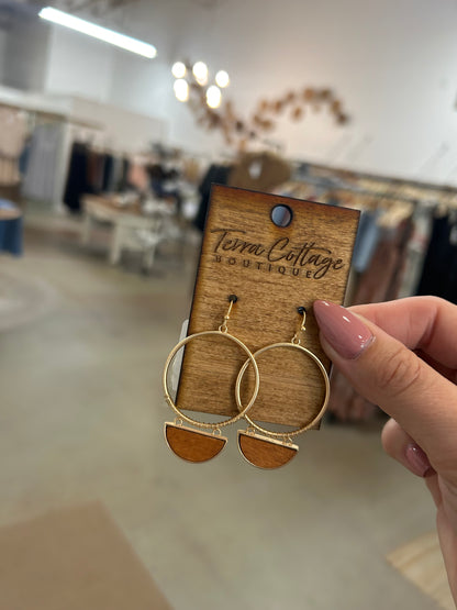 Wooden Half Circle Hoop Dangle Earrings
