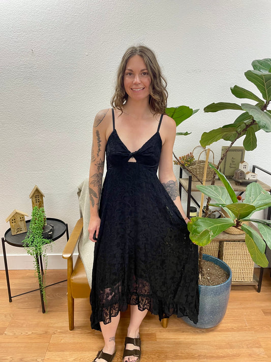 Black Hanky Hem Lace Dress