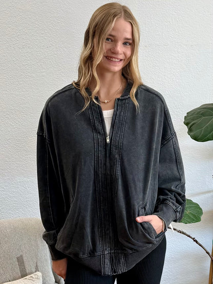 Charcoal Washed Zipper Jacket
