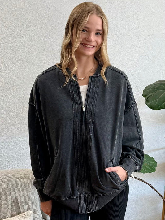 Charcoal Washed Zipper Jacket