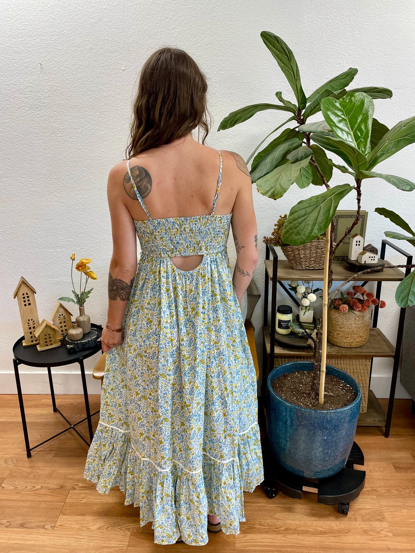 Blue Floral Button Front Dress