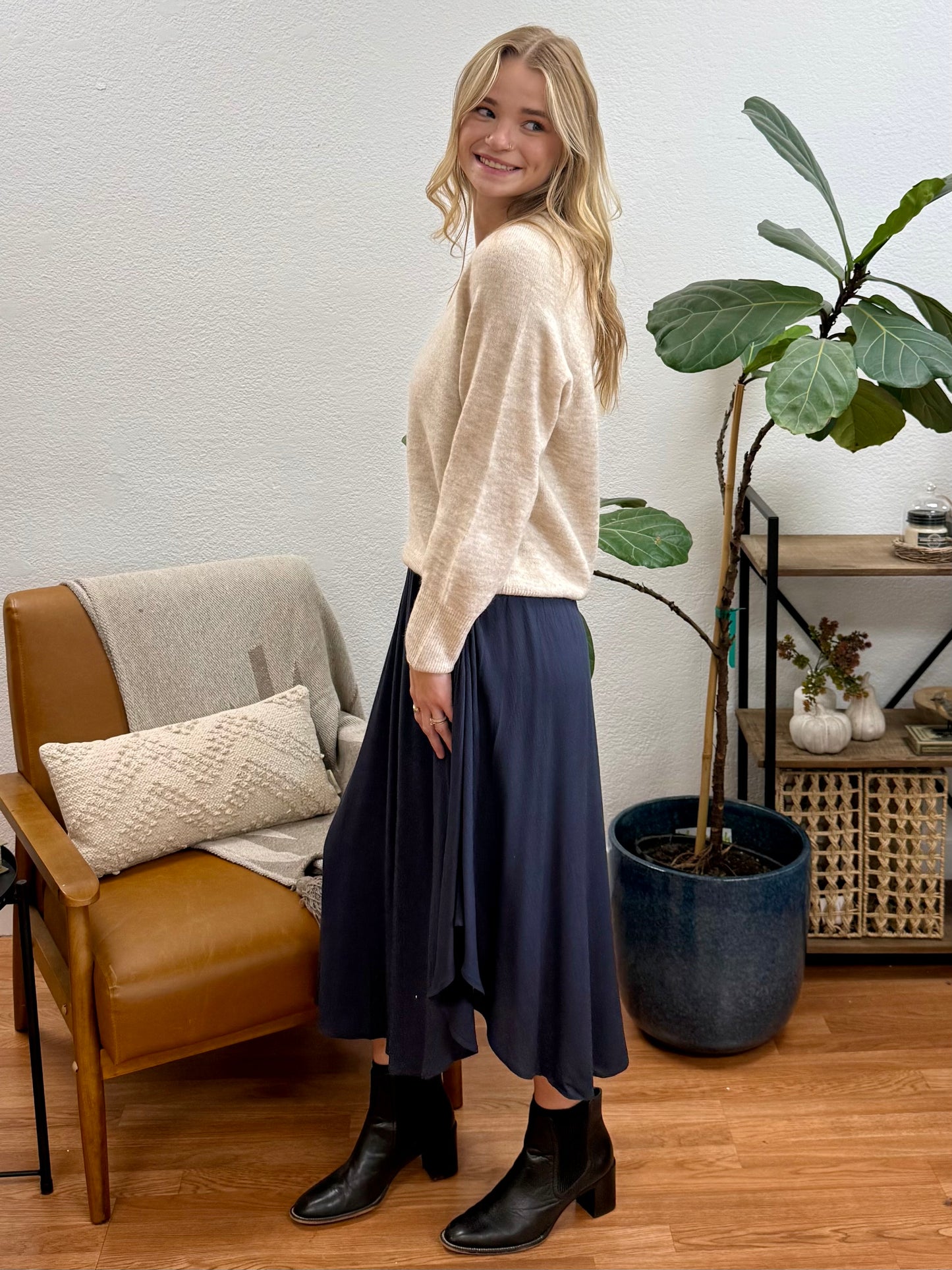 Midnight Smocked Waist Flowy Skirt