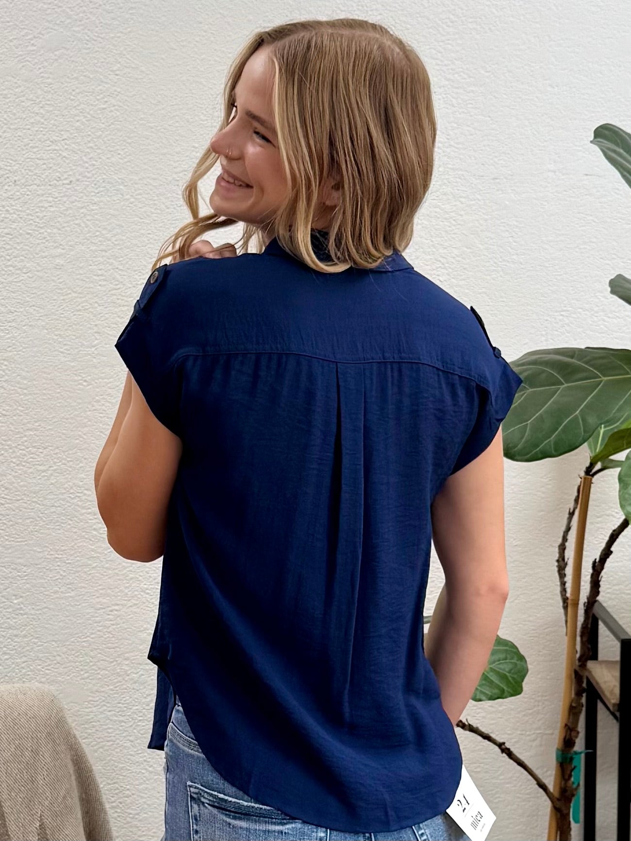 Navy Collared Button Down Tab Shirt